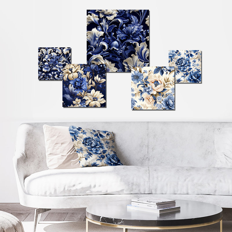 Design Art Blue Victorian Neo Gothic Victorian Pattern II - Floral Wall ...
